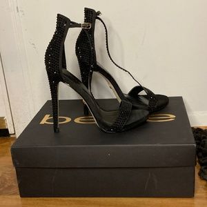 bebe Black Satinne Heels